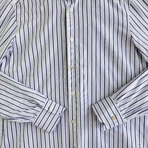 KITON Striped luxury Dress Shirt Blue White Made in Italy Size 15.5 /39 - Picture 3 of 13
